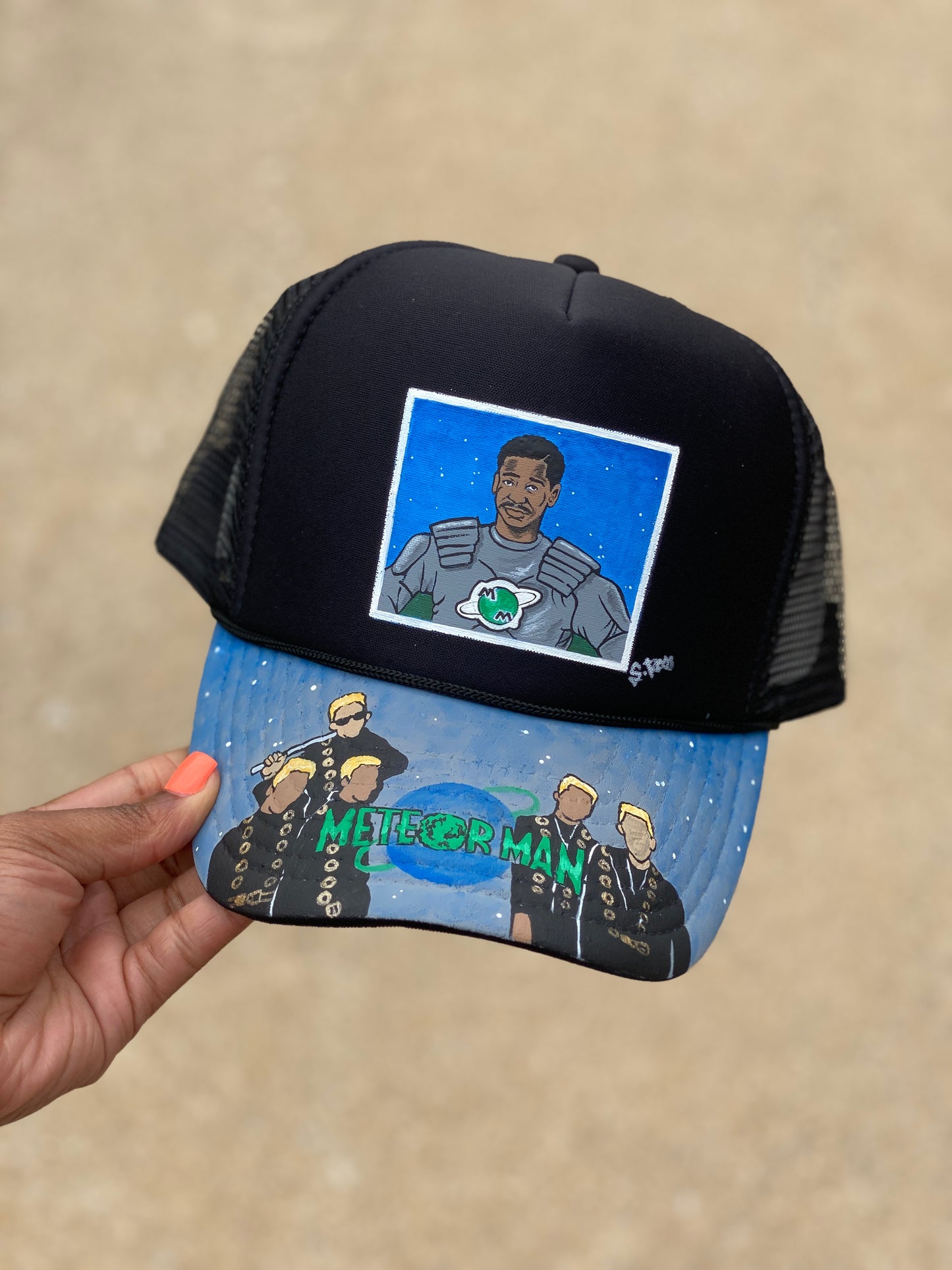 Meteor Man Hand Painted Trucker