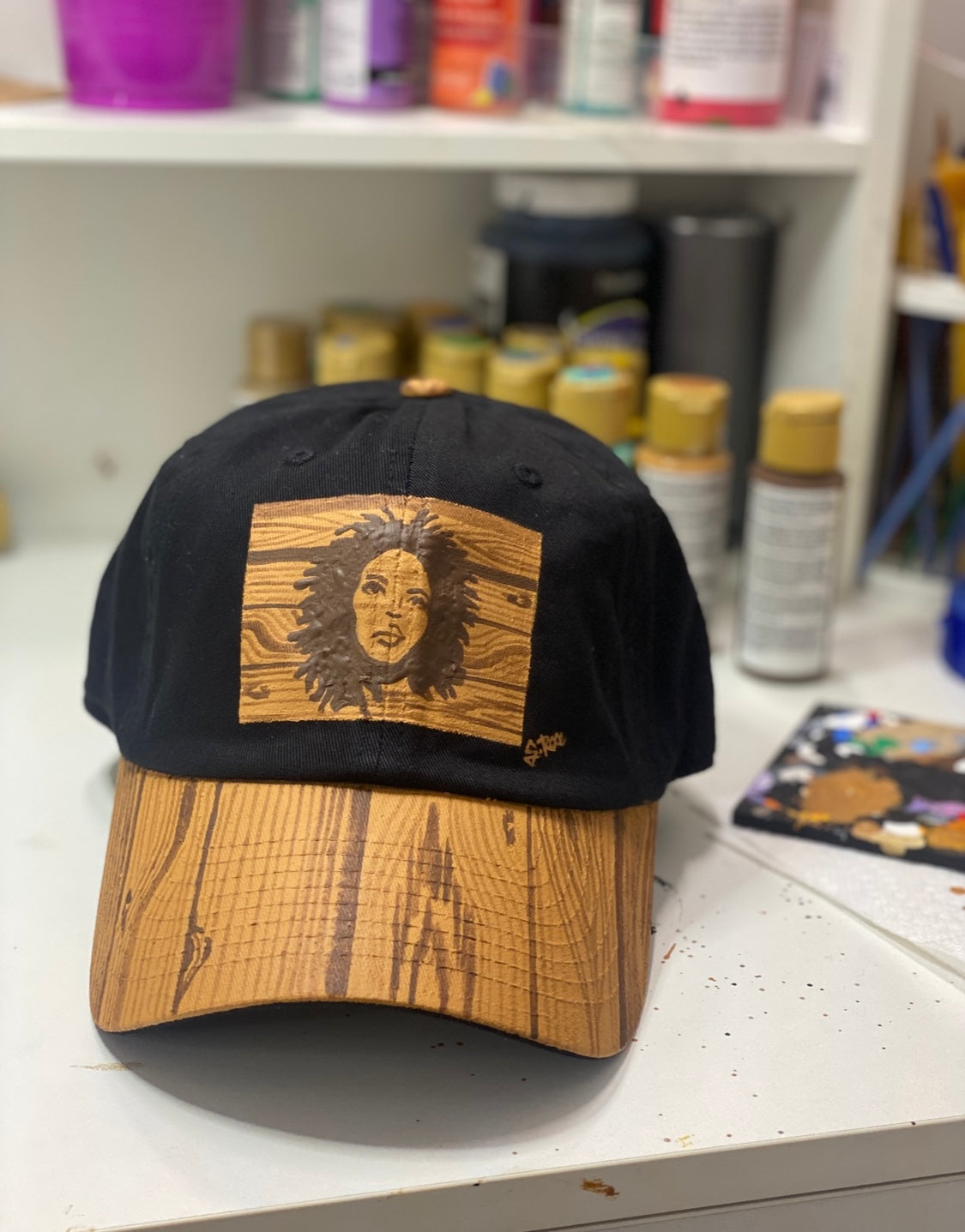 “Lauryn Hill” Hand Painted Strap Back Adjustable Hat(black)