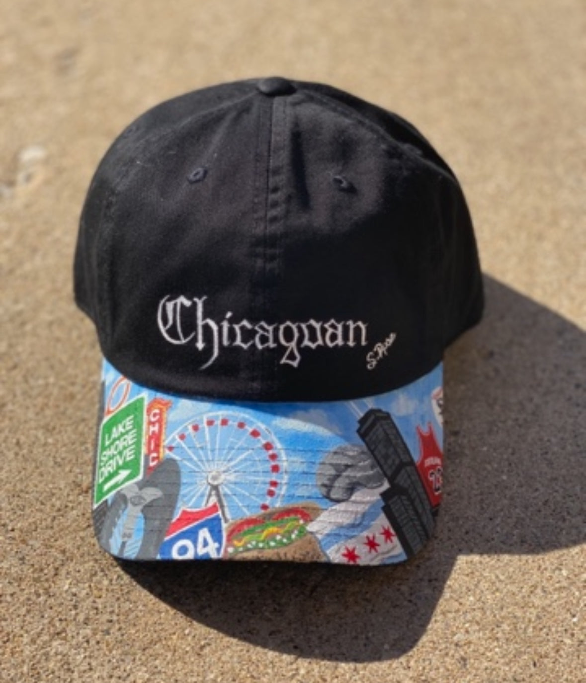 “Chicagoan” Hand Painted Strap back adjustable hat