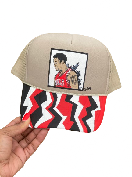 “City on his back:D.Rose” 1 of 1 Hand Painted Trucker Hat