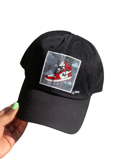 “Jordan 1 Sky” Hand Painted Strap Back Adjustable Hat (black)