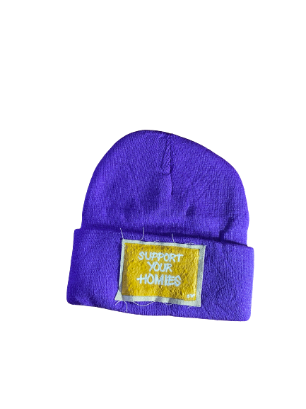 Support Your Homies Hand Painted Patch Knit Hat(purple/yellow)