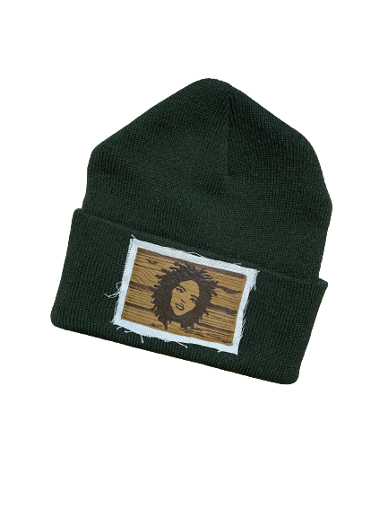 Lauryn Hill Hand Painted Patch Knit Hat (olive)