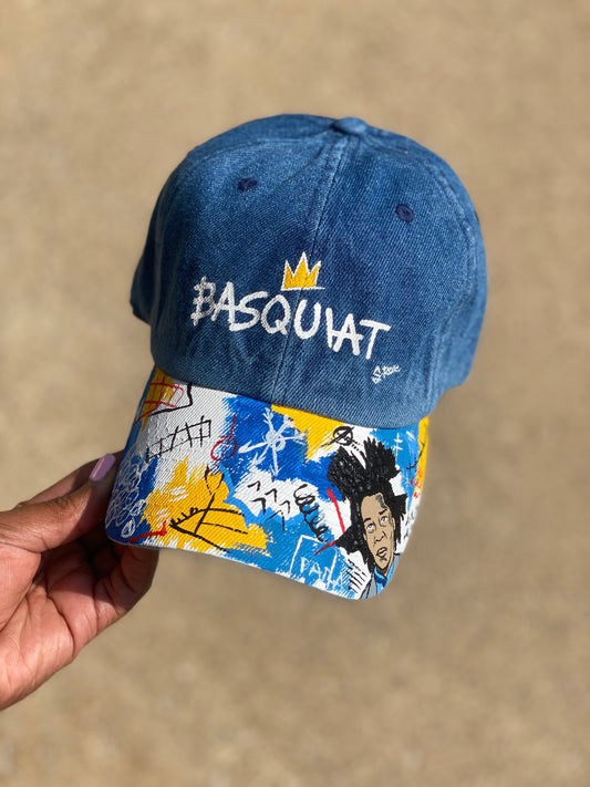 “Basquiat” Hand Painted Strap Back Hat (denim)
