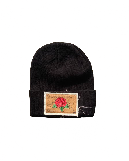 Red Rose Hand Painted, Patch knit hat(black)