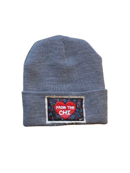 “From The Chi” Hand Painted Patch Knit Hat(grey)