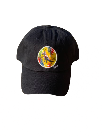 “Dino”Hand Painted Strap Back Adjustable Hat(black)