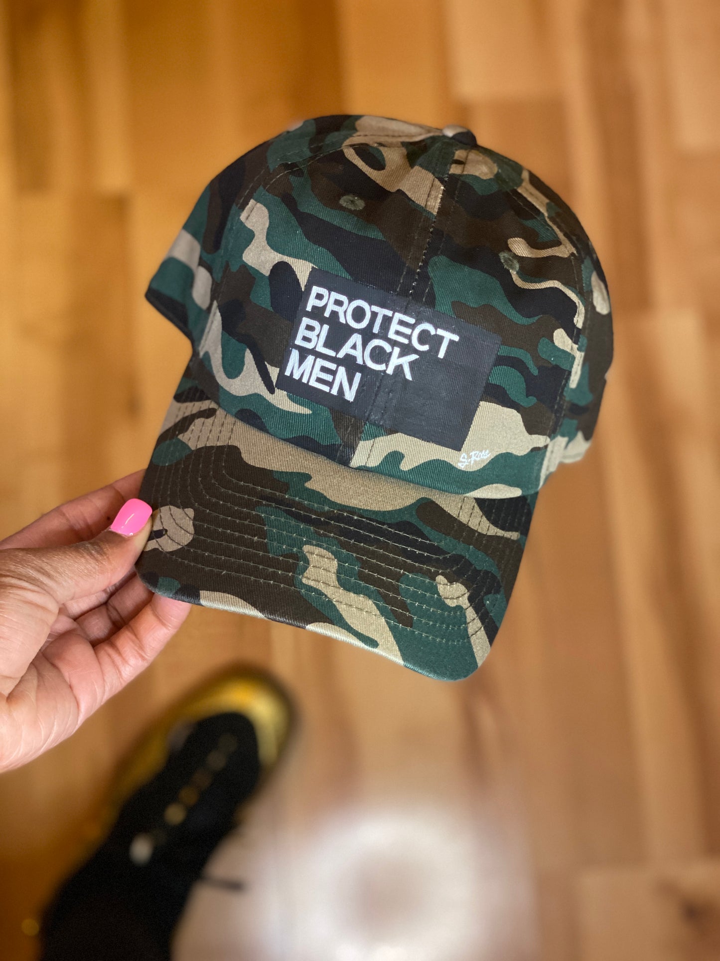 "Protect Black Men" Hand Painted Hat (camo)