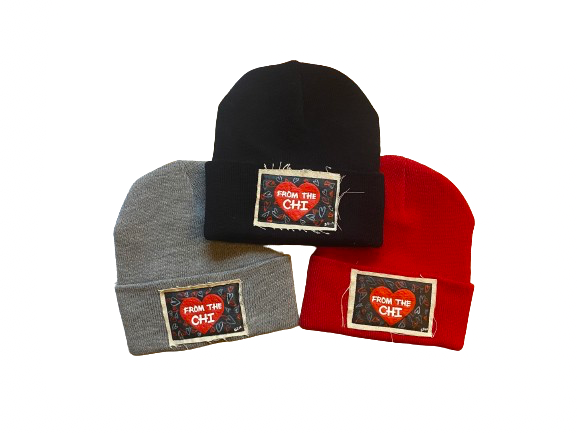 “From The Chi” Hand Painted Patch Knit Hat(black)