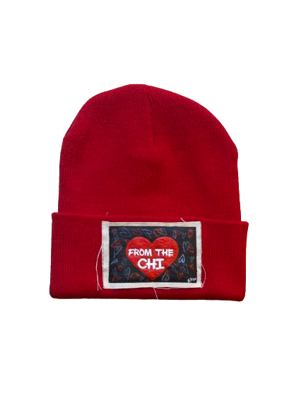 “From The Chi” Hand Painted Patch Knit Hat(red)