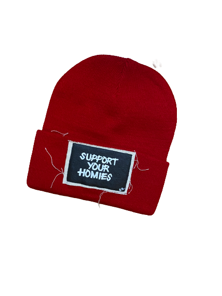 Support Your Homies hand painted patch knit hat (red)