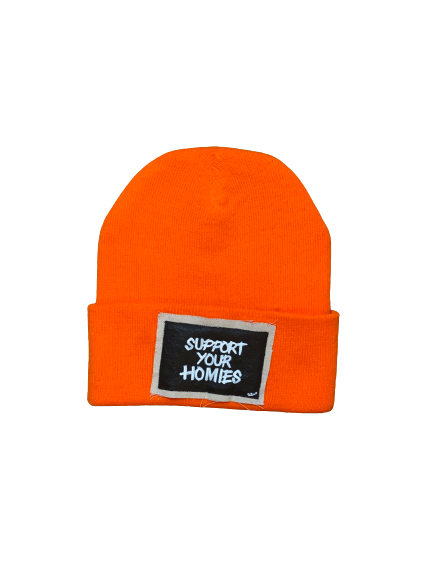 Support Your Homies Hand Painted Patch Knit Hat (orange)