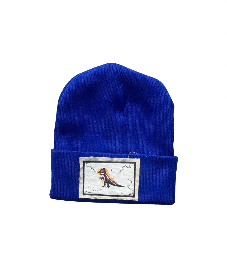 Basquiat Dino Hand Painted, Patch Knit Hat (blue)