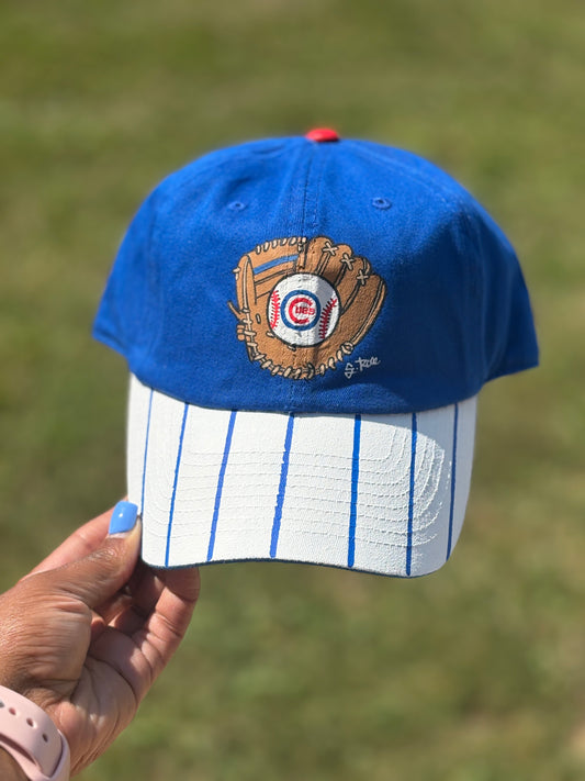 Cubs Glove Hand Painted Strap Back Adjustable Hat