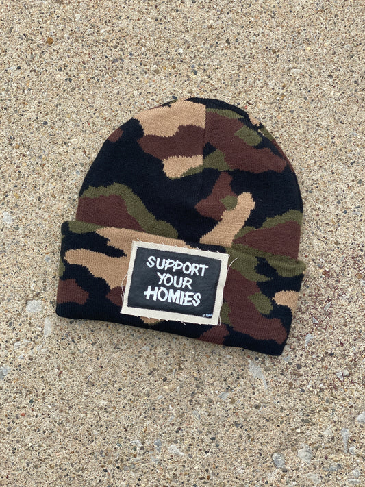 Support Your Homies Hand Painted Patch Knit Hat(Camo)