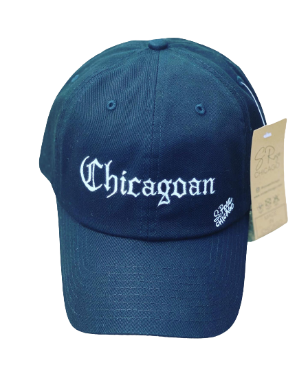 "Chicagoan" Hand Painted Strap Back Hat (Blk/white)