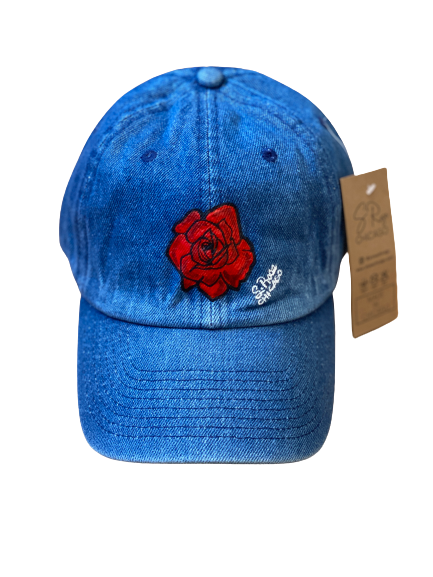 "Red Rose" Hand Painted Strap back hat (Denim)