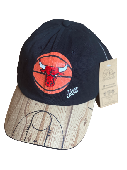 "Chicago Bulls Woodgrain" Hand Painted Strap Back Hat