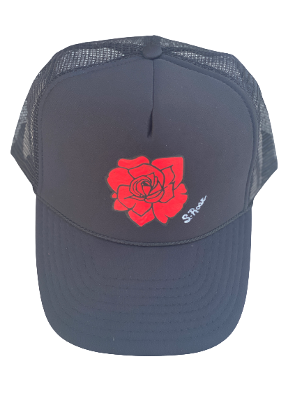 Red Rose Hand Painted Trucker Hat (Blk/Red)
