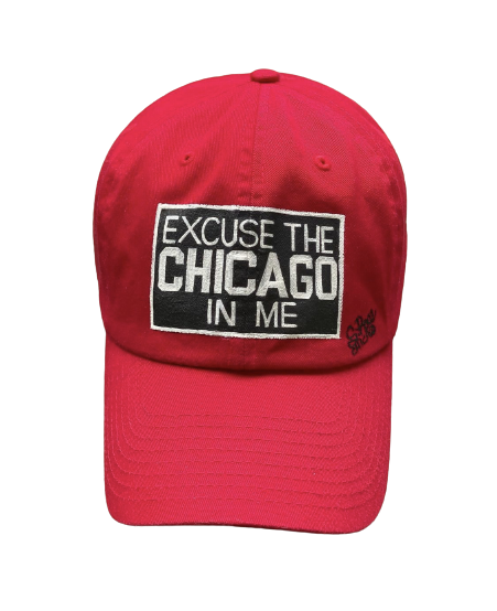 "Excuse The Chicago In Me" Hand Painted Strap Back Hat (Red)