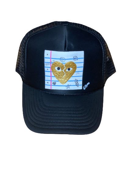 “Notebook Heartbreak” Hand Painted Trucker Hat (Black)