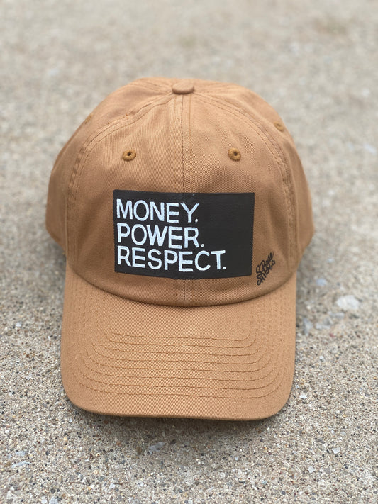 “Money. Power.Respect “ Hand Painted Strap Back  Hat (Tan)