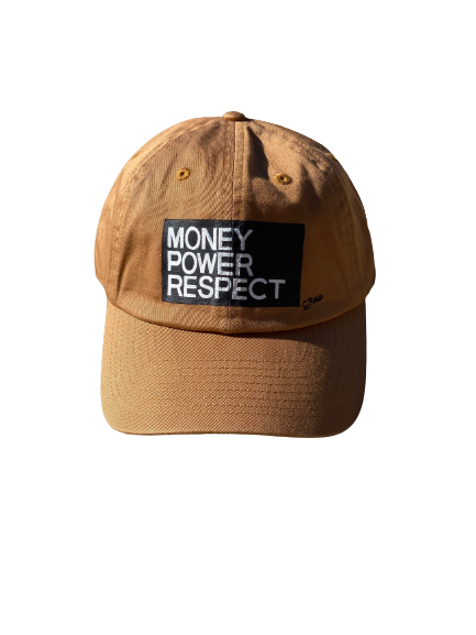 "Money,Power,Respect." Hand Painted Strap back Hat (Camel)