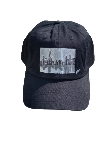 Chicago Skyline Hand Painted Strap back Hat (black)